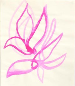Soft Flora #8 - bold pink contemporary floral minimal abstract line painting