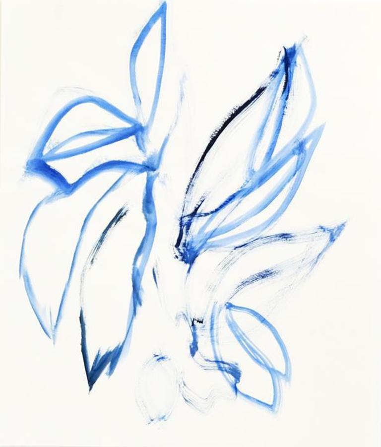 Florals in Blue - contemporary floral minimal abstract painting - Art by Adria Mirabelli