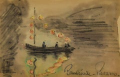 Bateau sur la Rivière by Paulémile Pissarro - watercolour, charcoal