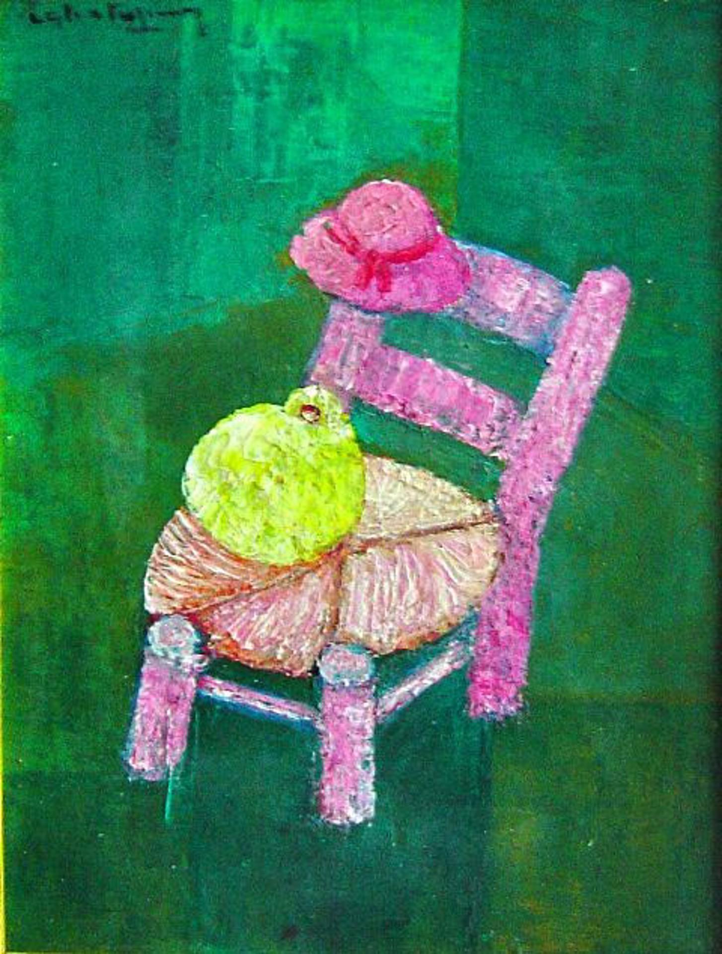 Original Haitian Painting Chair/Pigeon  16"x12" #1MFN - Art by Calixte Henry