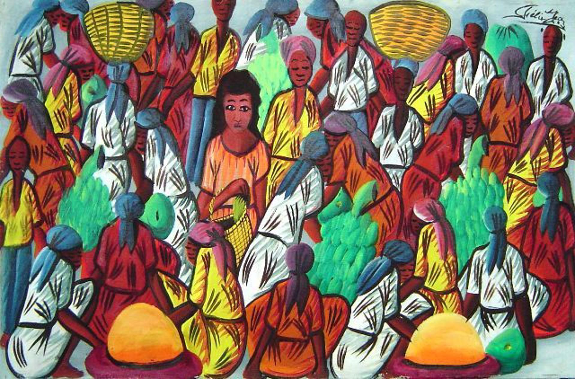 Market Scene #1-2-95MFN - Art by Felix Jean (Haitian, 1929-1979)