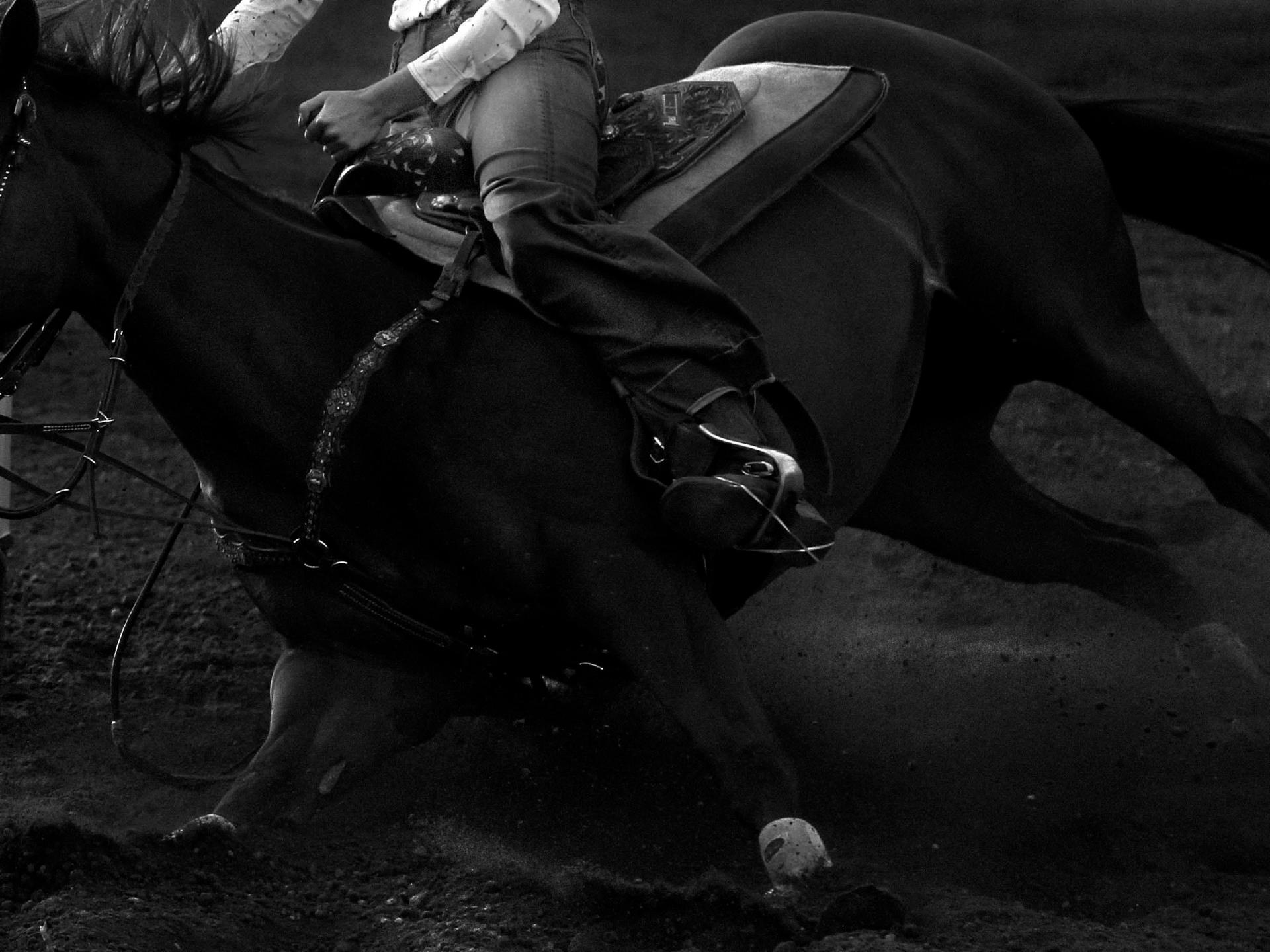 Antonia Stoyanovich Black and White Photograph - Barrel Racing