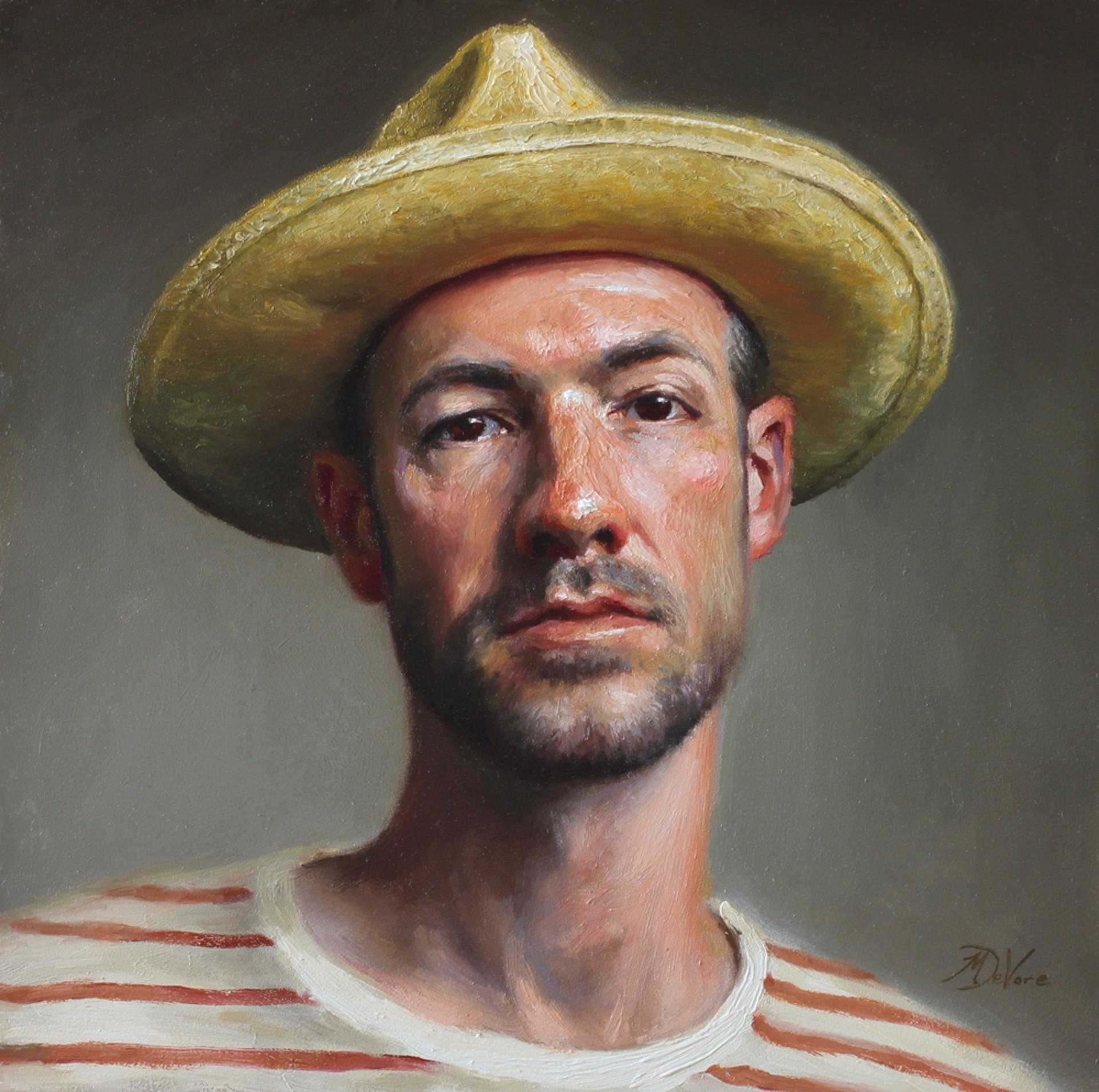 Self Portrait in Straw Hat - Art by Michael DeVore