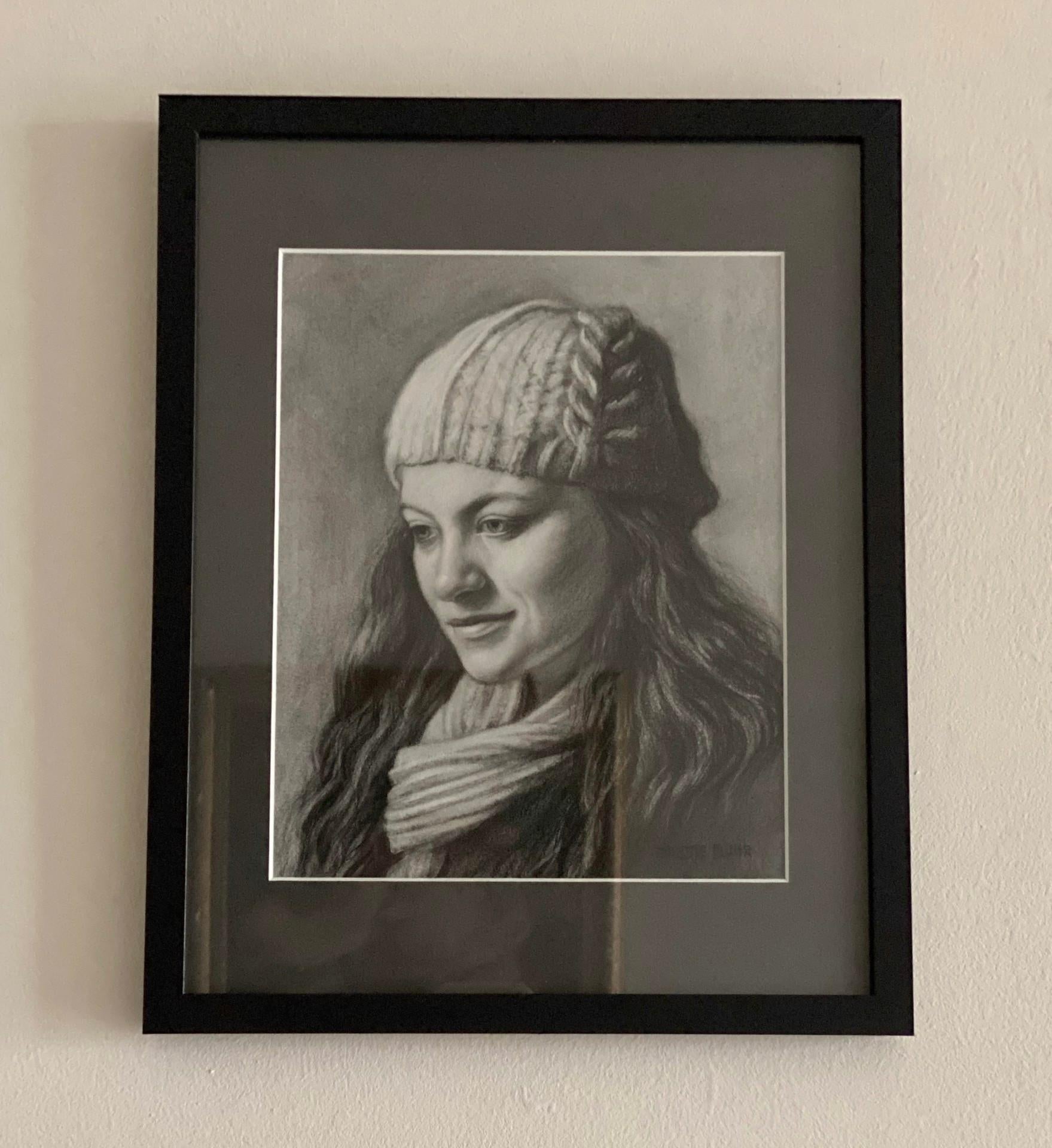 Sueño de invierno - Dibujo figurativo a carboncillo y tiza blanca, 2020 - Painting de Nanette Fluhr