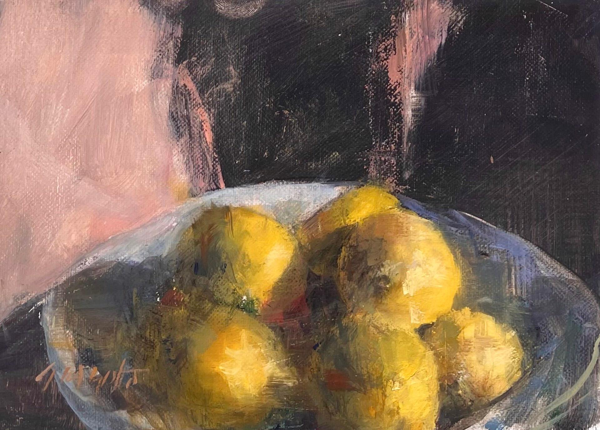 Lemons in Blue Bowl - Art by Ann Gargotto