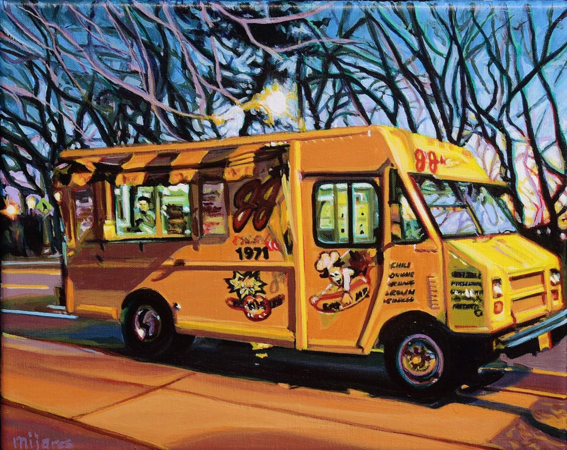 “JJ's Hot Dog Truck I, ” Original acrylic painting - Art by Maria Mijares