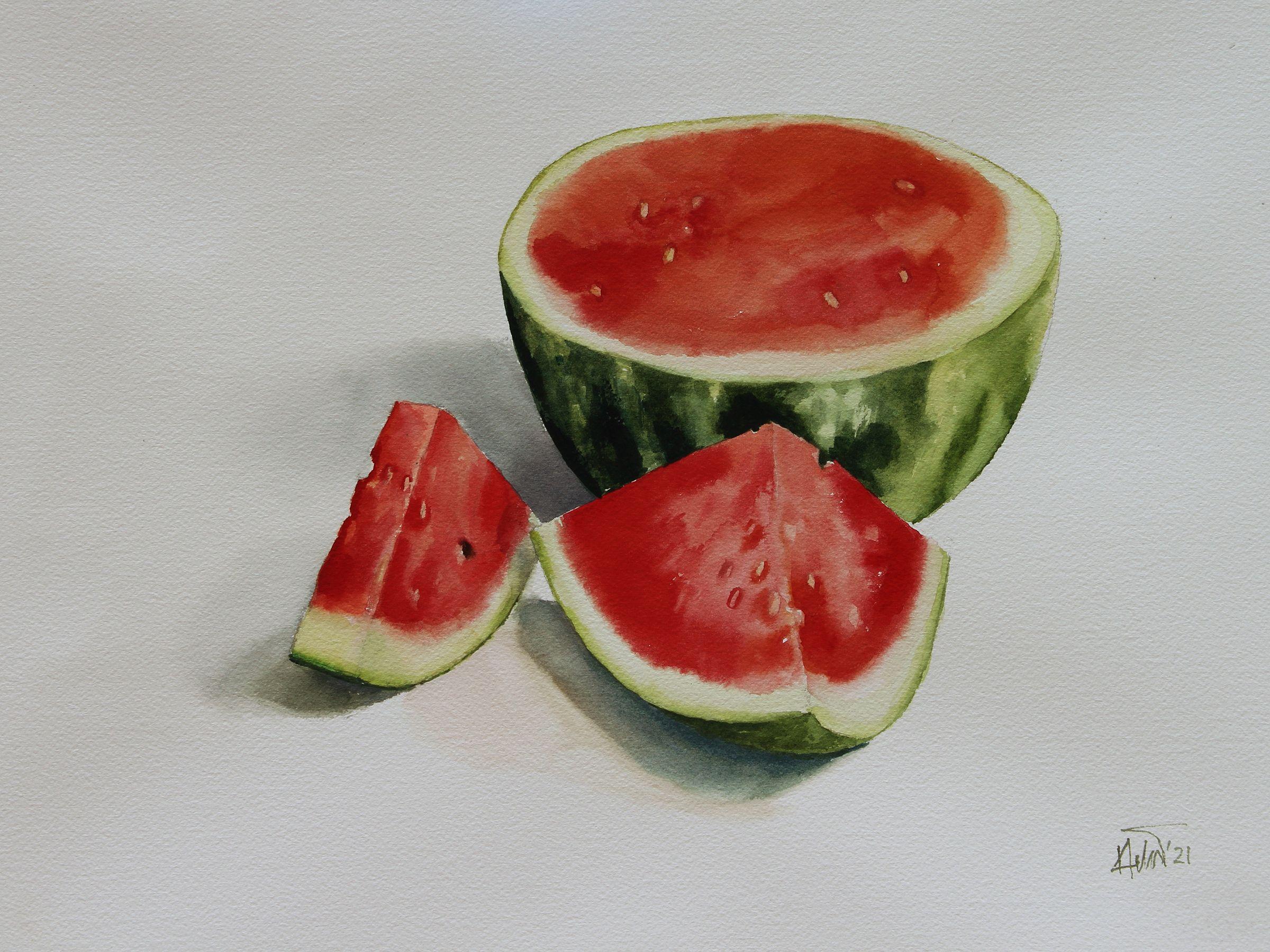 Watermelon_01, Painting, Watercolor on Watercolor Paper - Art by Helal Uddin