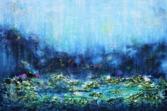 Large Water Lilies 120 x 80 cm Oil Painting, Painting, Watercolor on Canvas