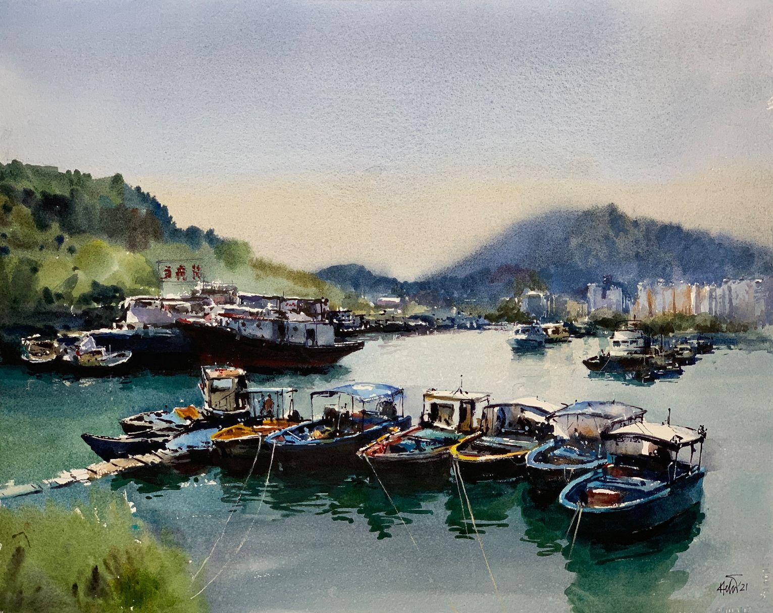 Hong Kong_01, Painting, Watercolor on Watercolor Paper - Art by Helal Uddin