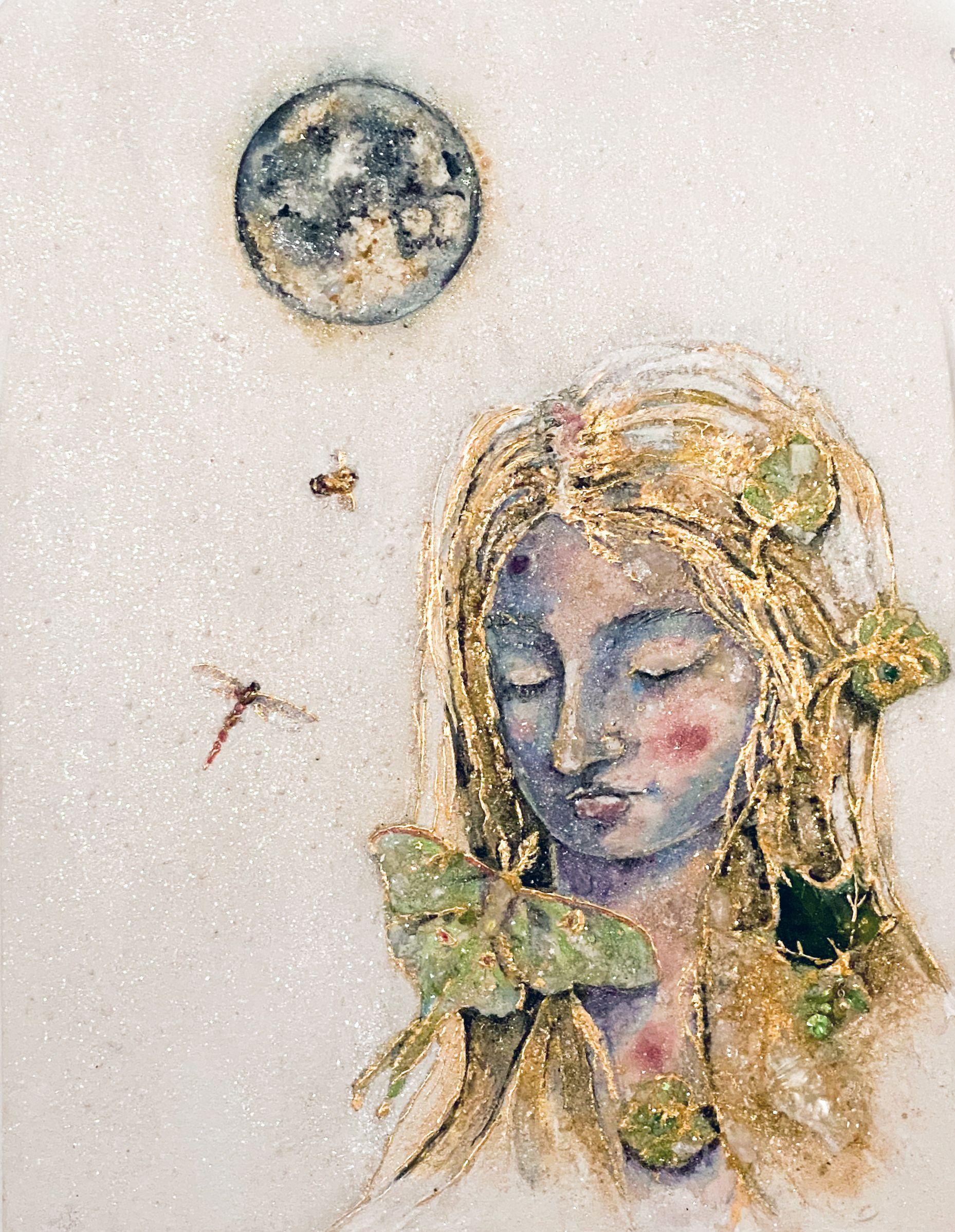 Luna / The Full Moon Lady, Painting, Watercolor on Wood Panel - Art by Alexa Karabin