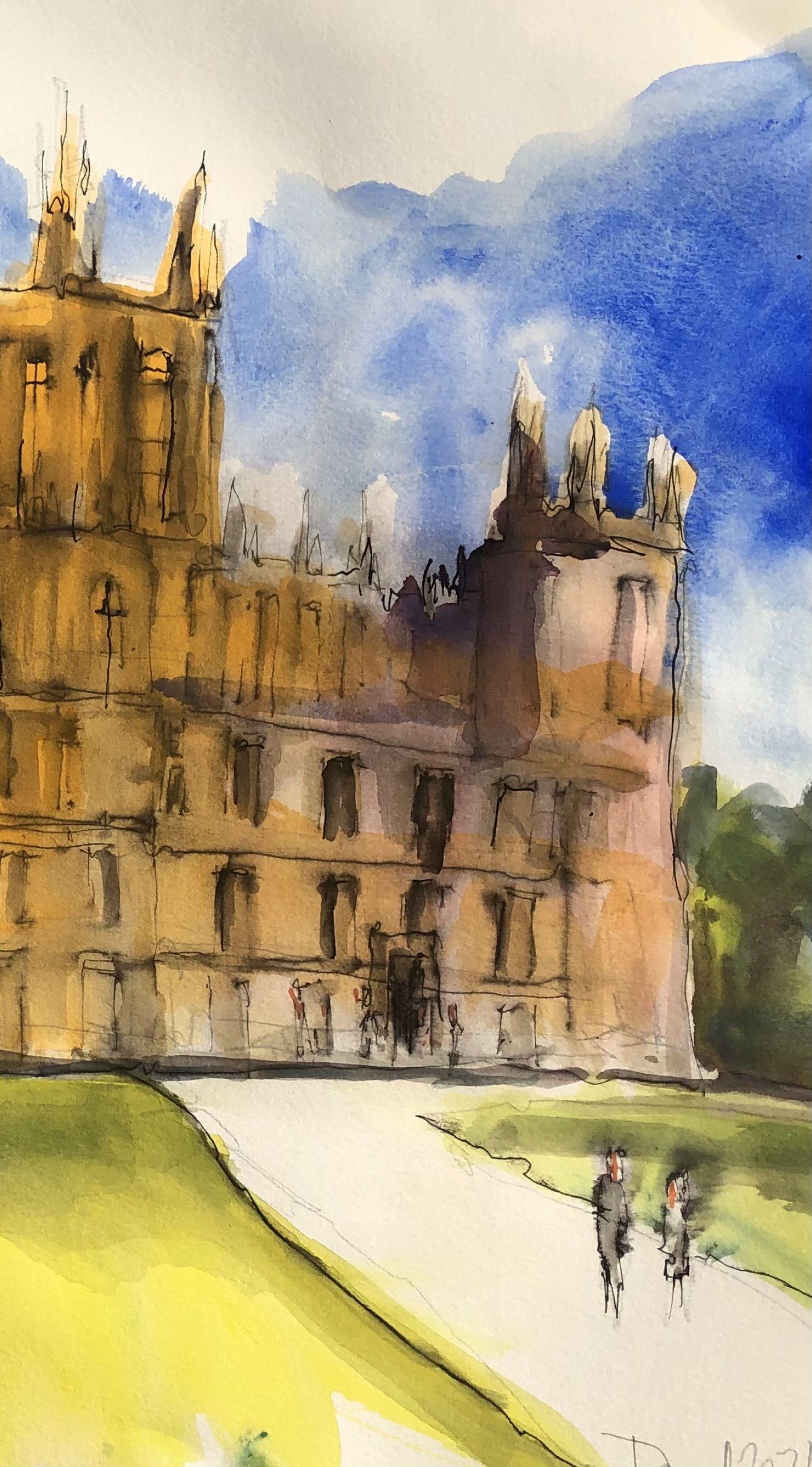 Downton Abbey North View, Painting, Watercolor on Watercolor Paper - Art by Daniel Clarke
