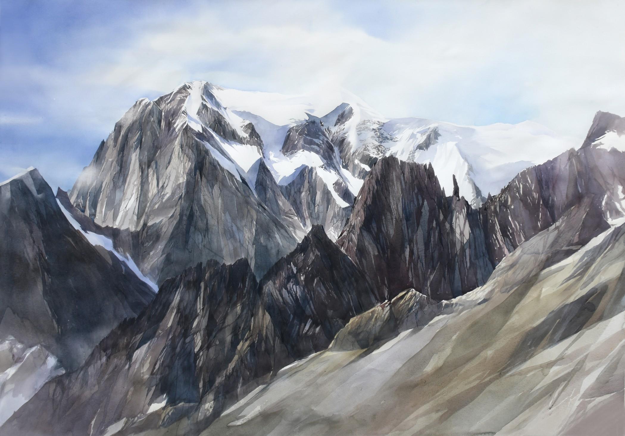 Brenva e Mont Blanc, Watercolor On Paper by Silvia De Bastiani, 2019