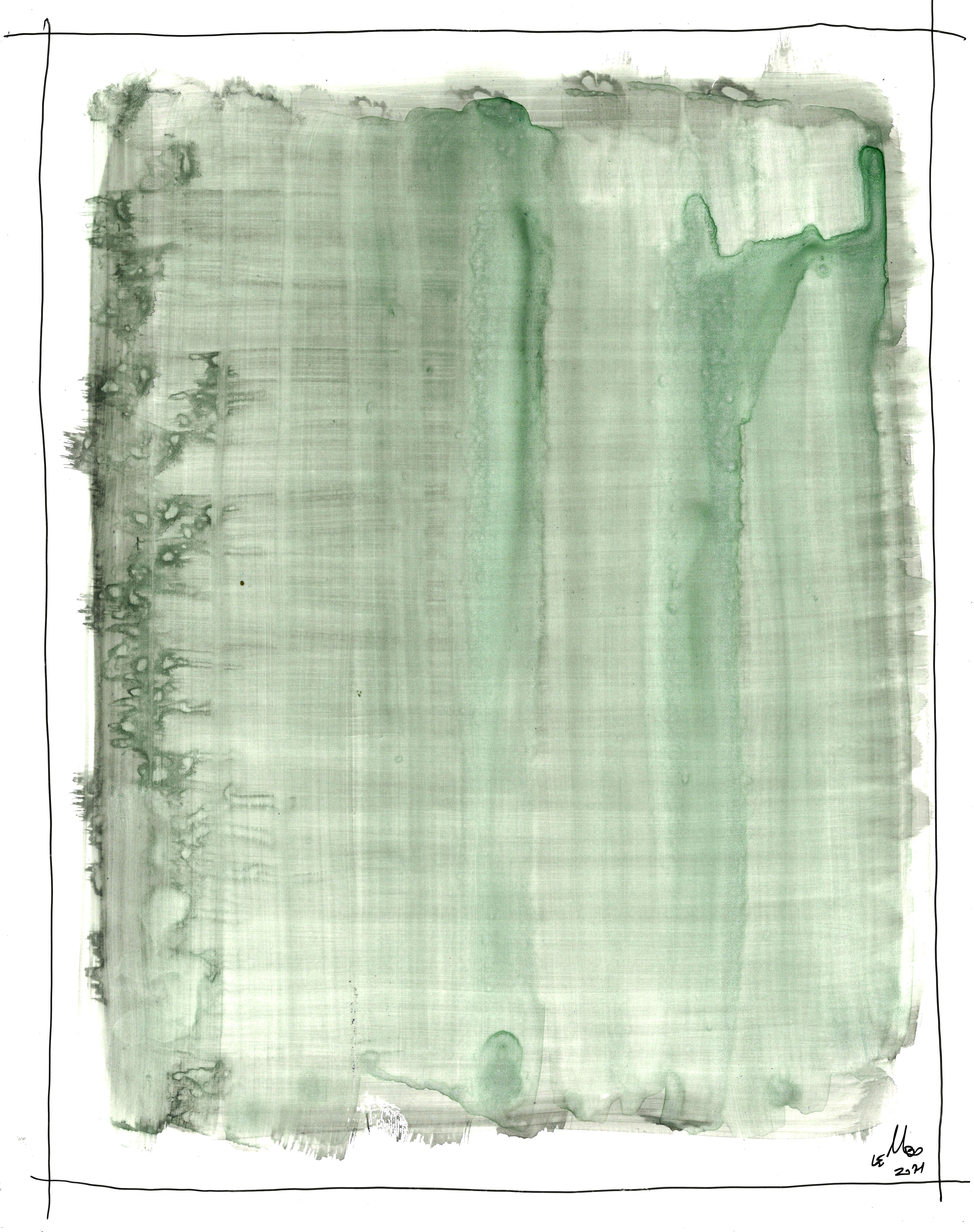 Mark Lembo Abstract Drawing – Grau Grün