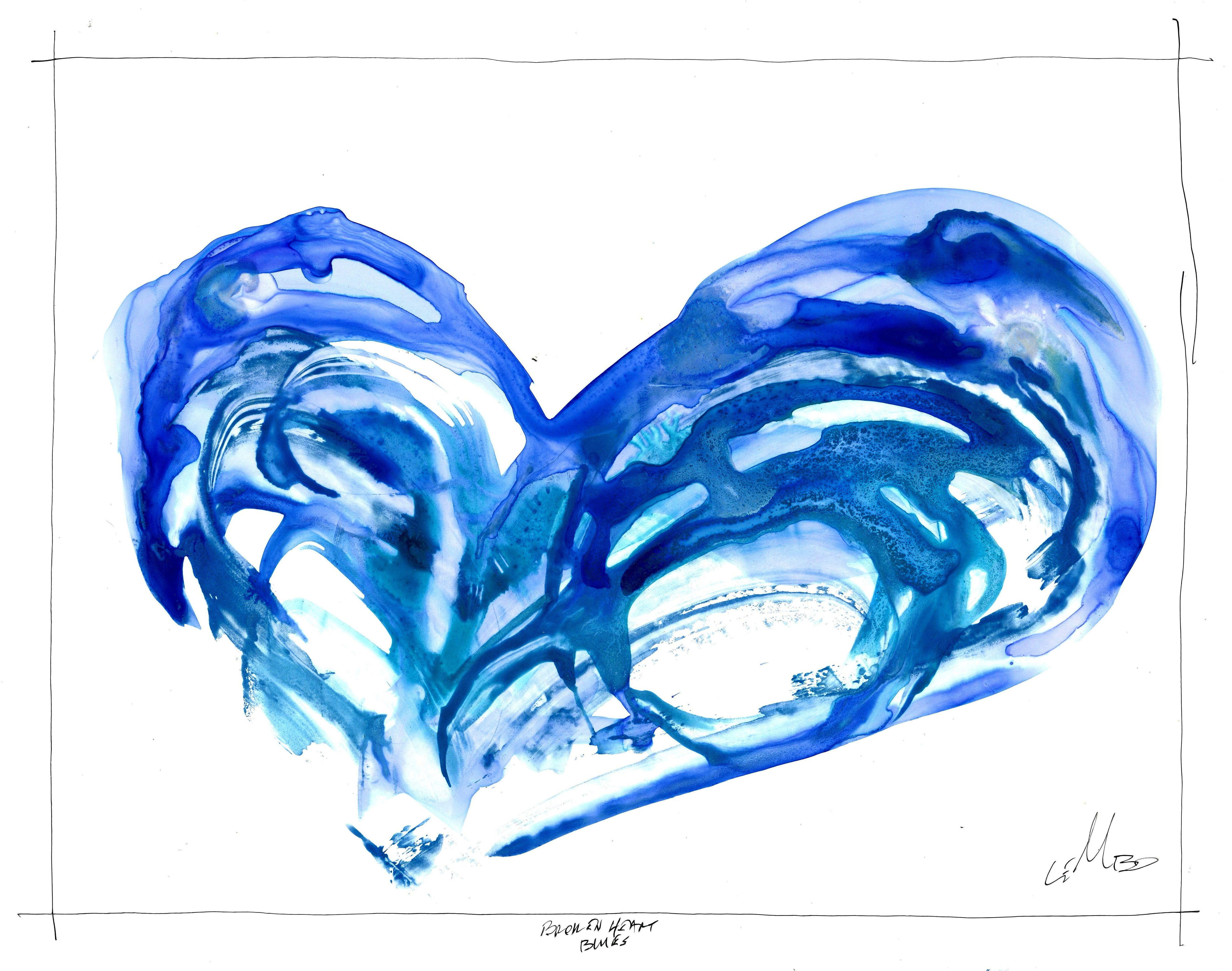Bleus du cœur brossé - Mixed Media Art de Mark Lembo