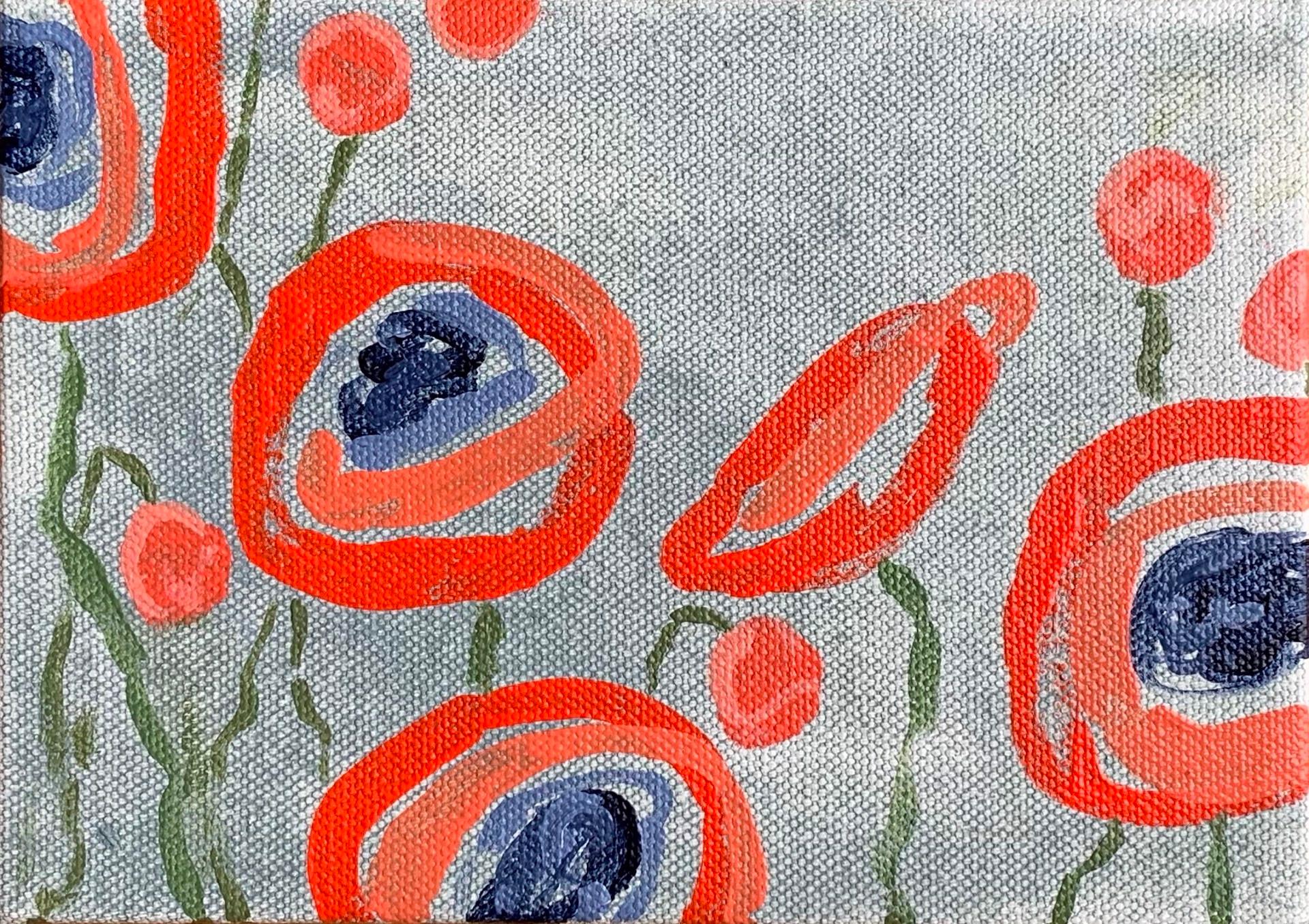 Red Poppies on Grey II - Art by Julia Blake