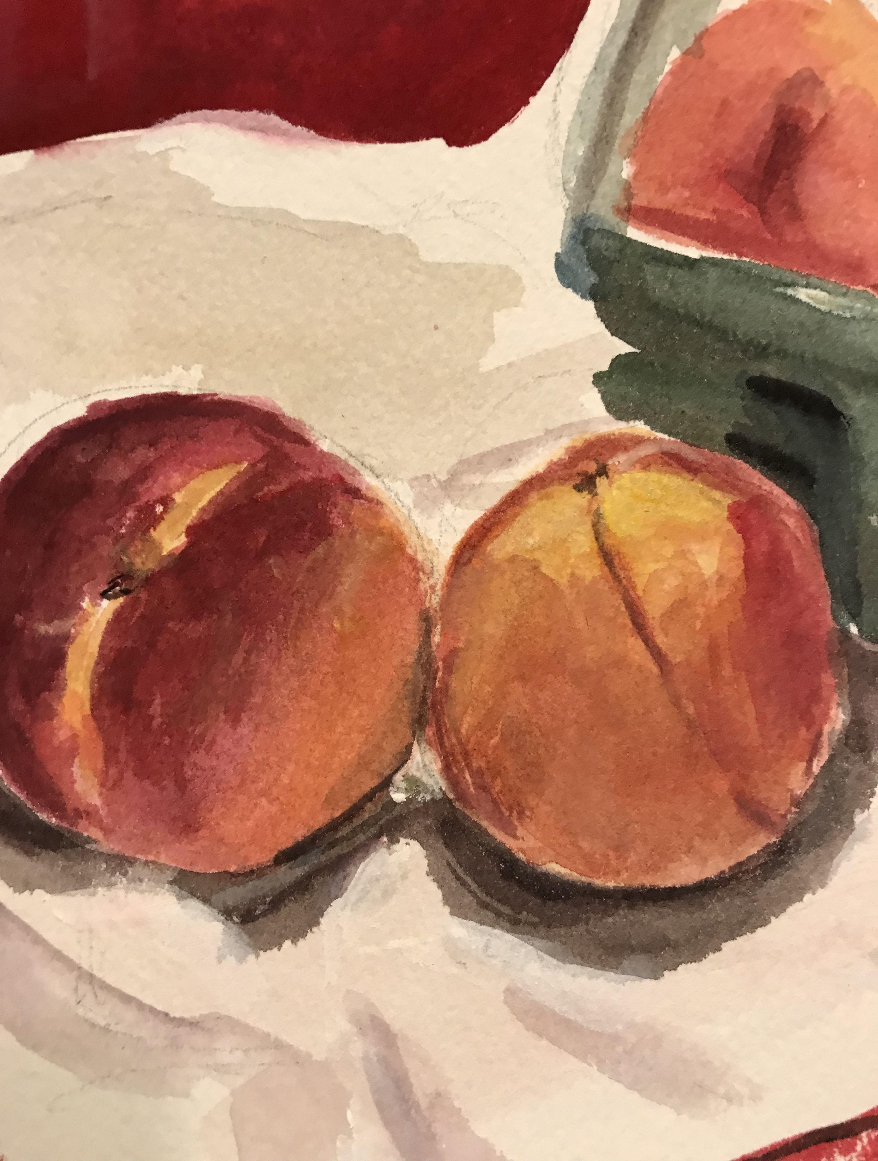 Jersey Peaches, Painting, Watercolor on Watercolor Paper - Impressionist Art by Eric Santoli