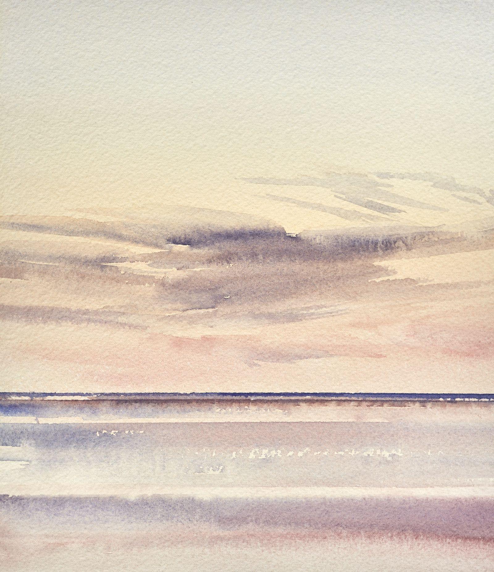 Evening seas, Lytham St Annes, Painting, Watercolor on Paper - Art by Timothy Gent