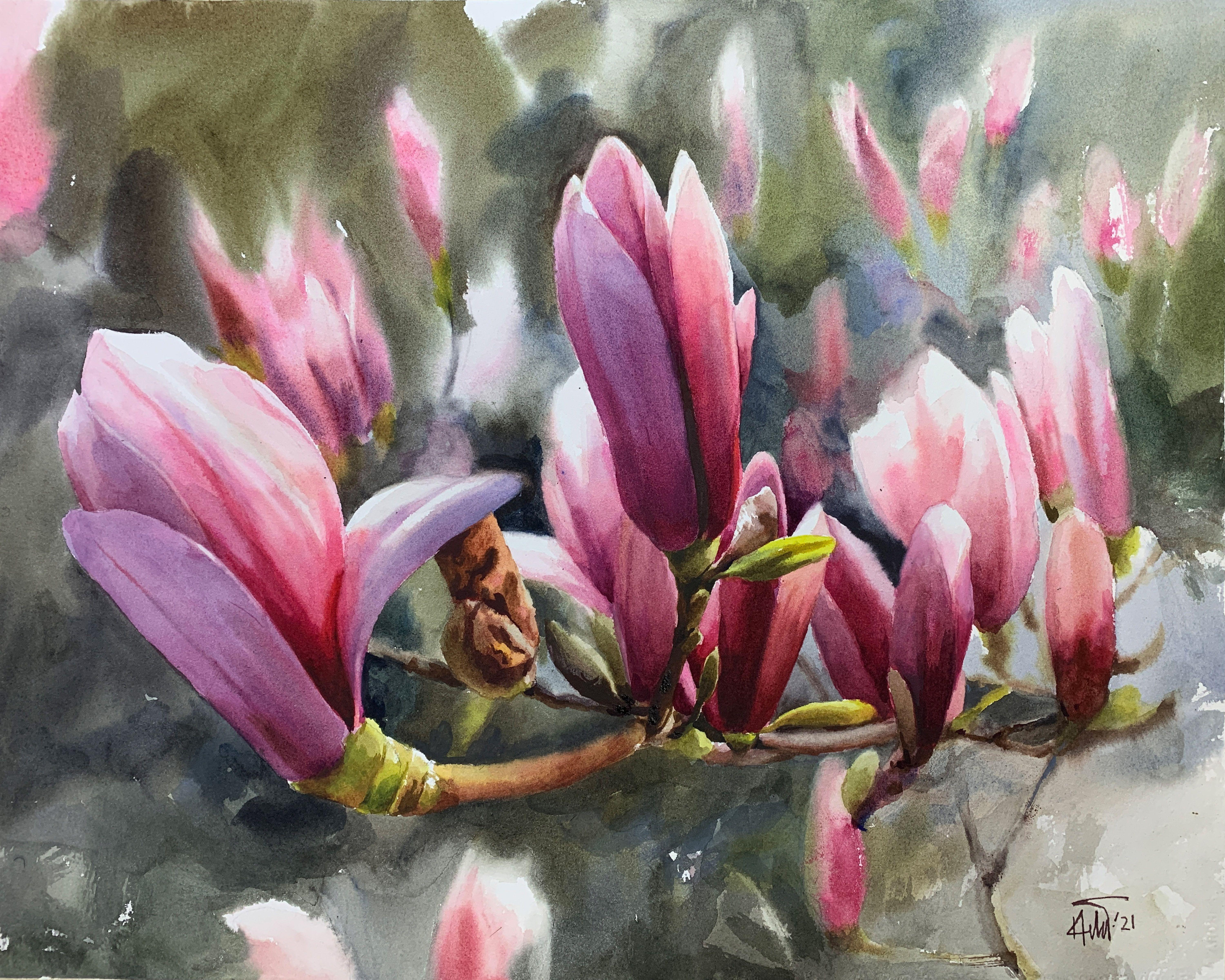 Magnolia_02, Painting, Watercolor on Watercolor Paper - Art by Helal Uddin