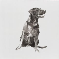 Labrador, contemporary minimal dog portrait black and white acrylic on canvas