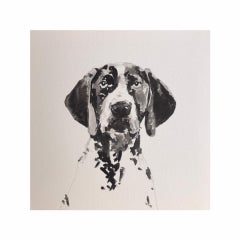 Pointer, contemporary minimal dog portrait black and white acrylic on canvas
