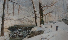 Joseph Barnes (1835-1915) - 1890 Watercolour, Winter Woods, Keswick