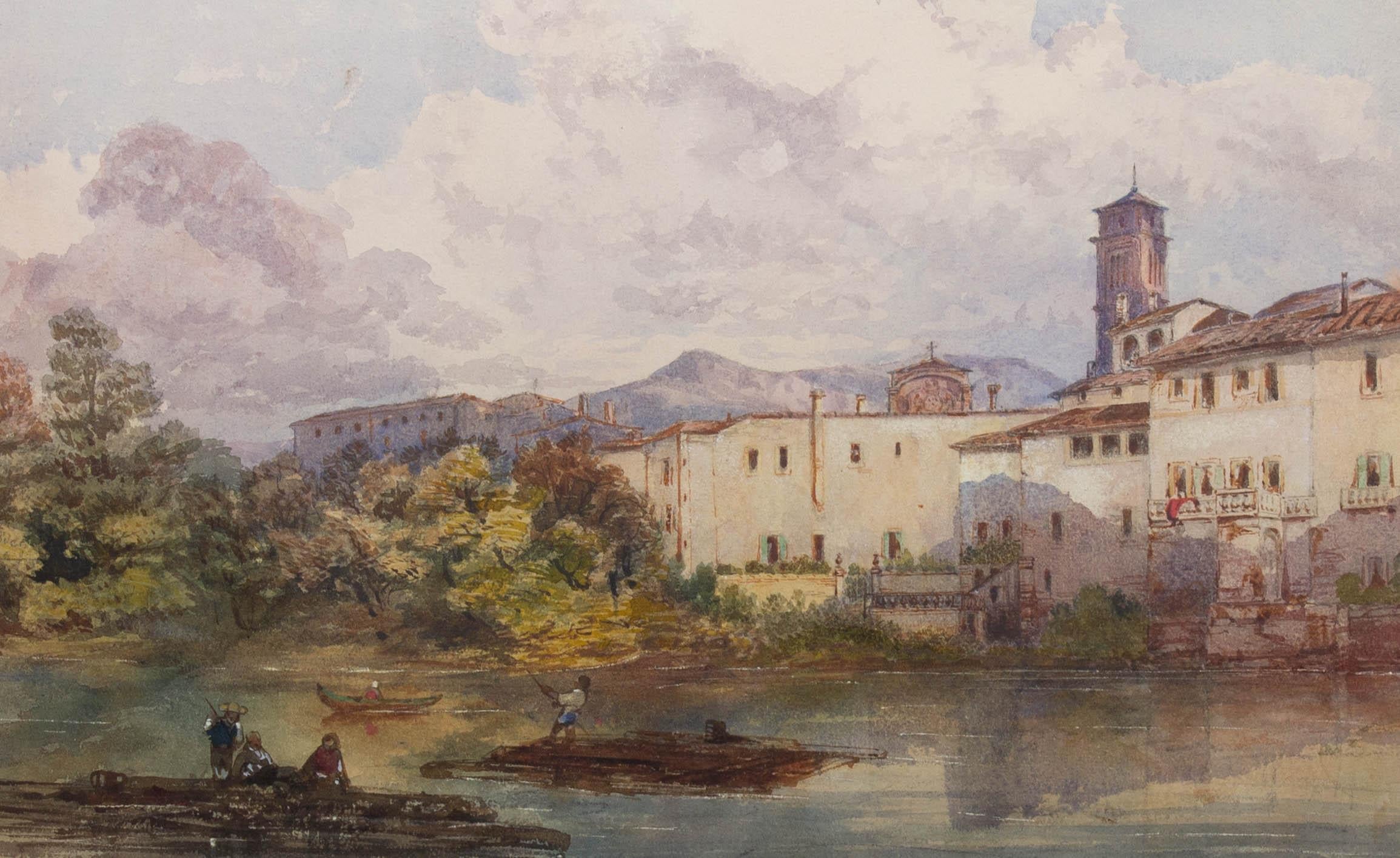 Mid 19th Century Watercolour - Town in the Mountains - Art by Unknown