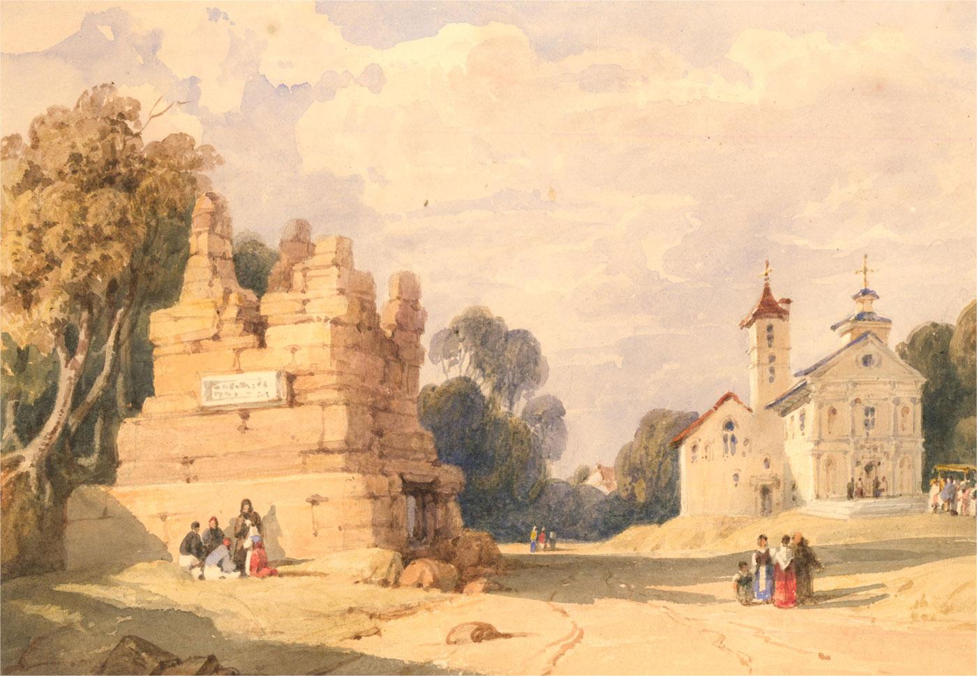 Mid 19th Century Watercolour - Church and Ruins - Art by Unknown