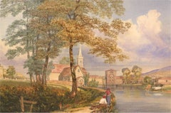 Mid 19th Century Watercolour - Fishing in the River