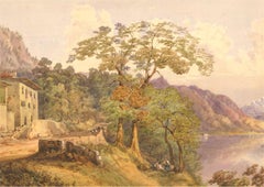 1845 Watercolour - Lake Geneva, near Chillon Castle