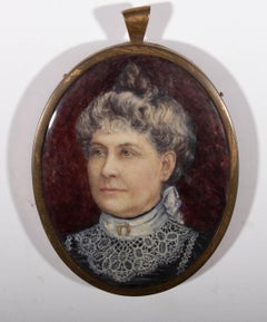 Vintage Early 20th Century Watercolour - Miniature Portrait Of A Stern Woman