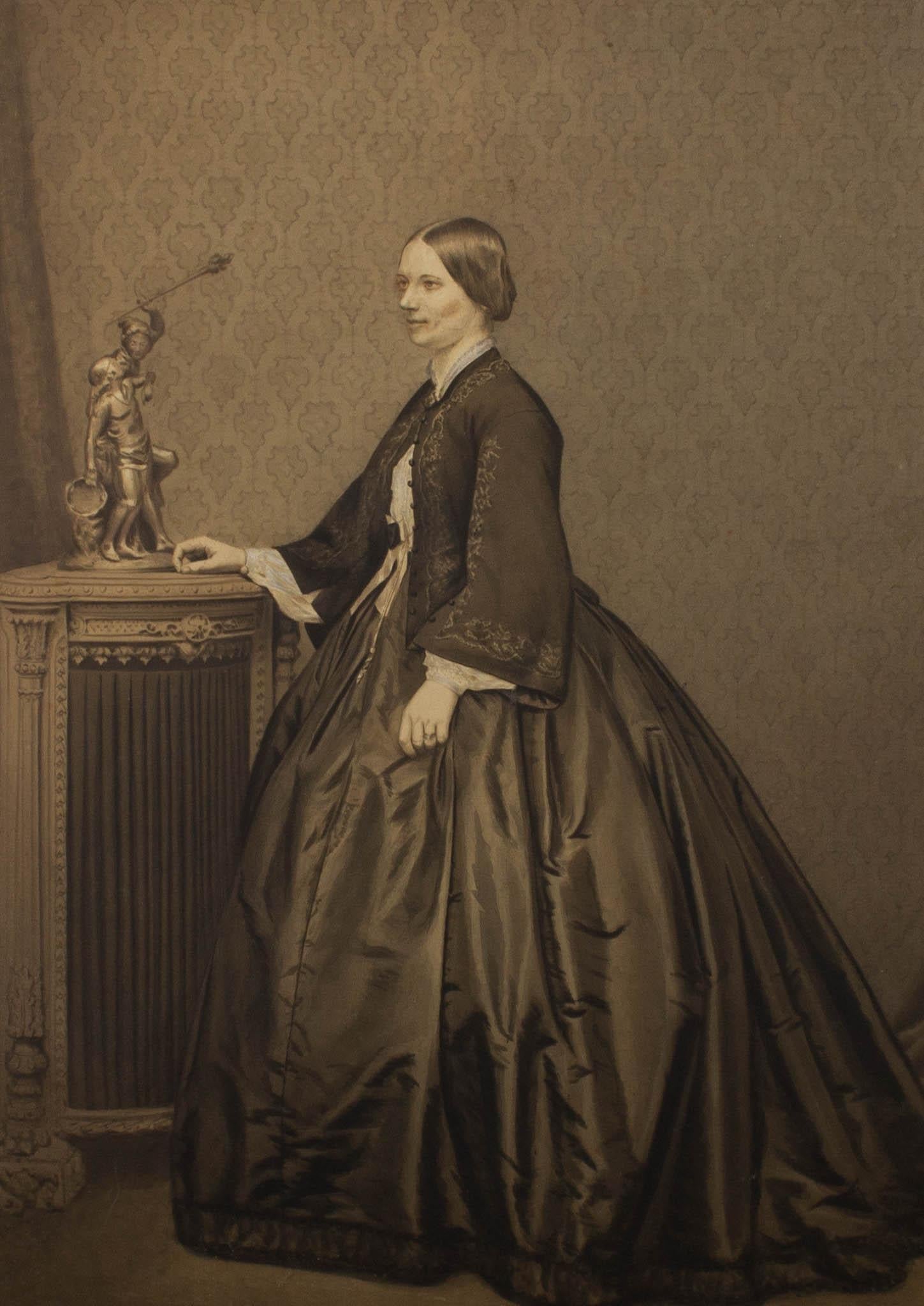 American 1860s Watercolour - Female Portrait - Art by Unknown