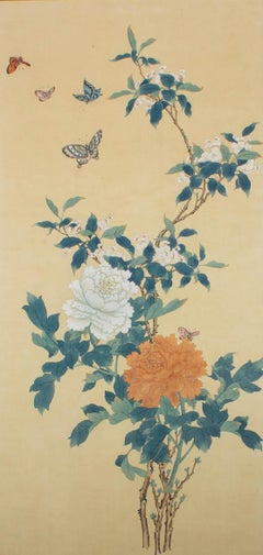 20th Century Gouache - Blossom And Butterflies