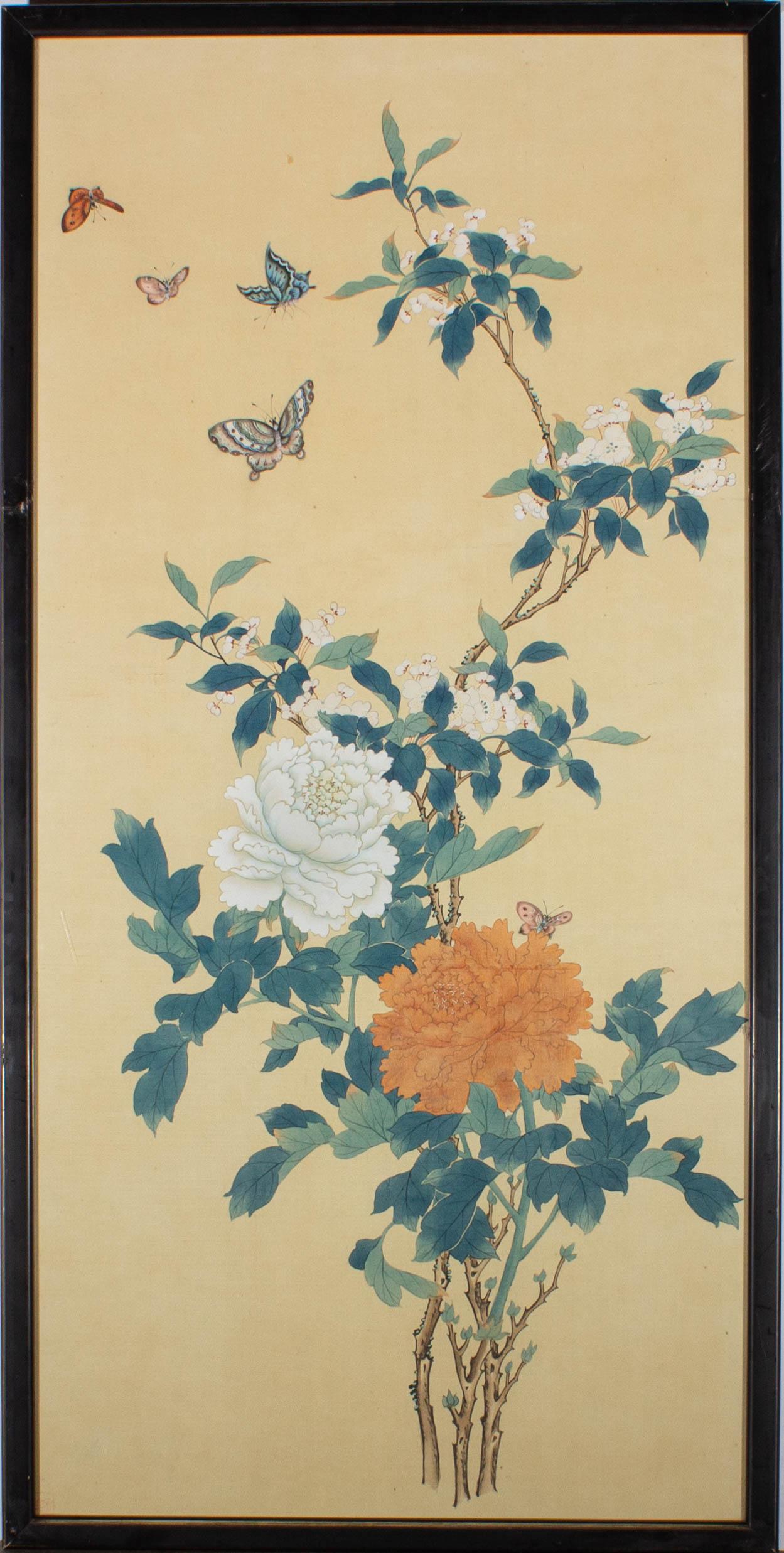 20th Century Gouache - Blossom And Butterflies - Art by Unknown
