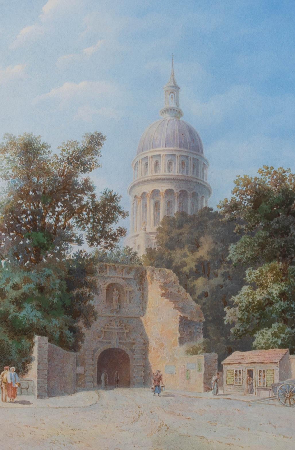 Landscape Art de Unknown - Acuarela de principios del siglo XX - Basílica de Notre-Dame de Boulogne