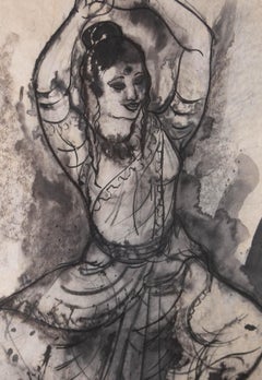 Brian Midlane - 20th Century India Ink, Woman in a Sari