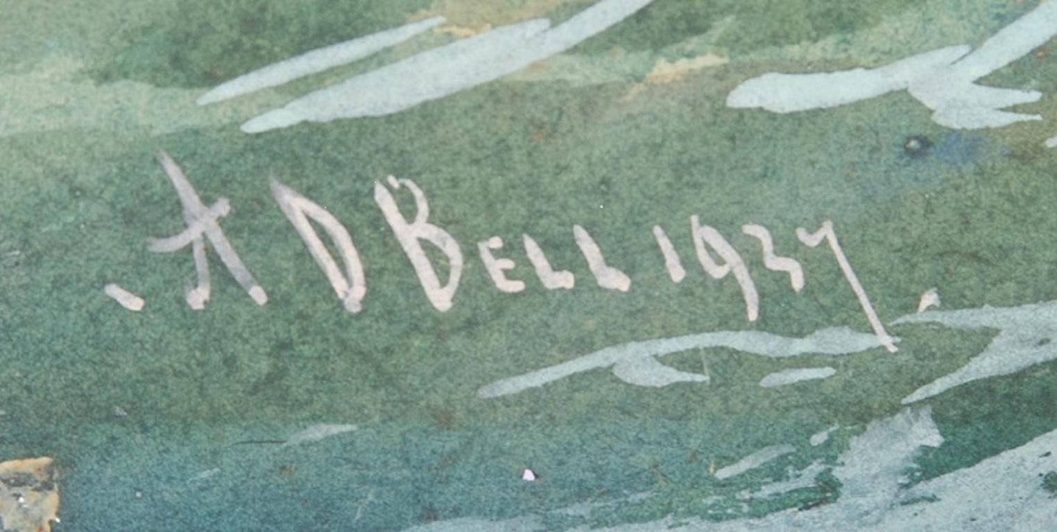 A.D. Bell (1884-1966) - 1937 Gouache, Clipper under Full Sail 1