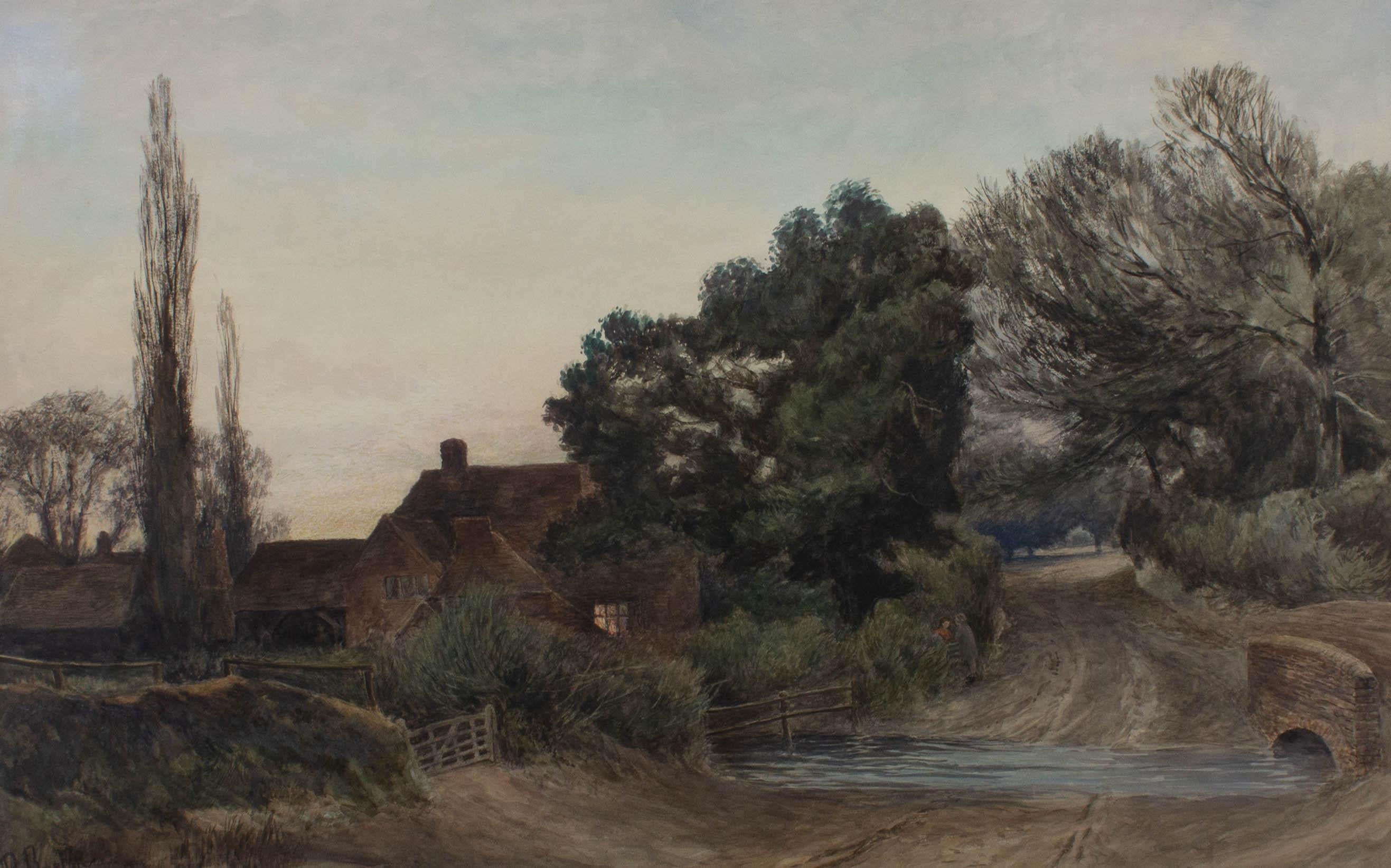 William Paton Burton (1828-1883) - Large Watercolour, The Farm by the Ford