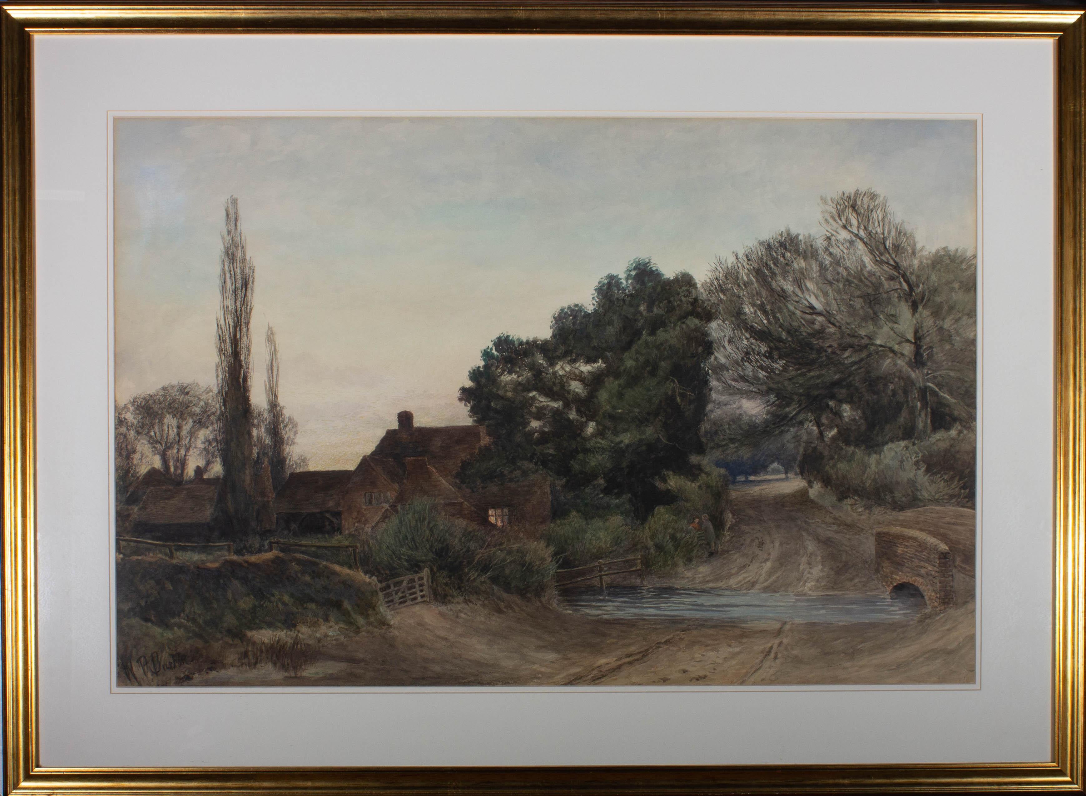William Paton Burton (1828-1883) - Large Watercolour, The Farm by the Ford 1