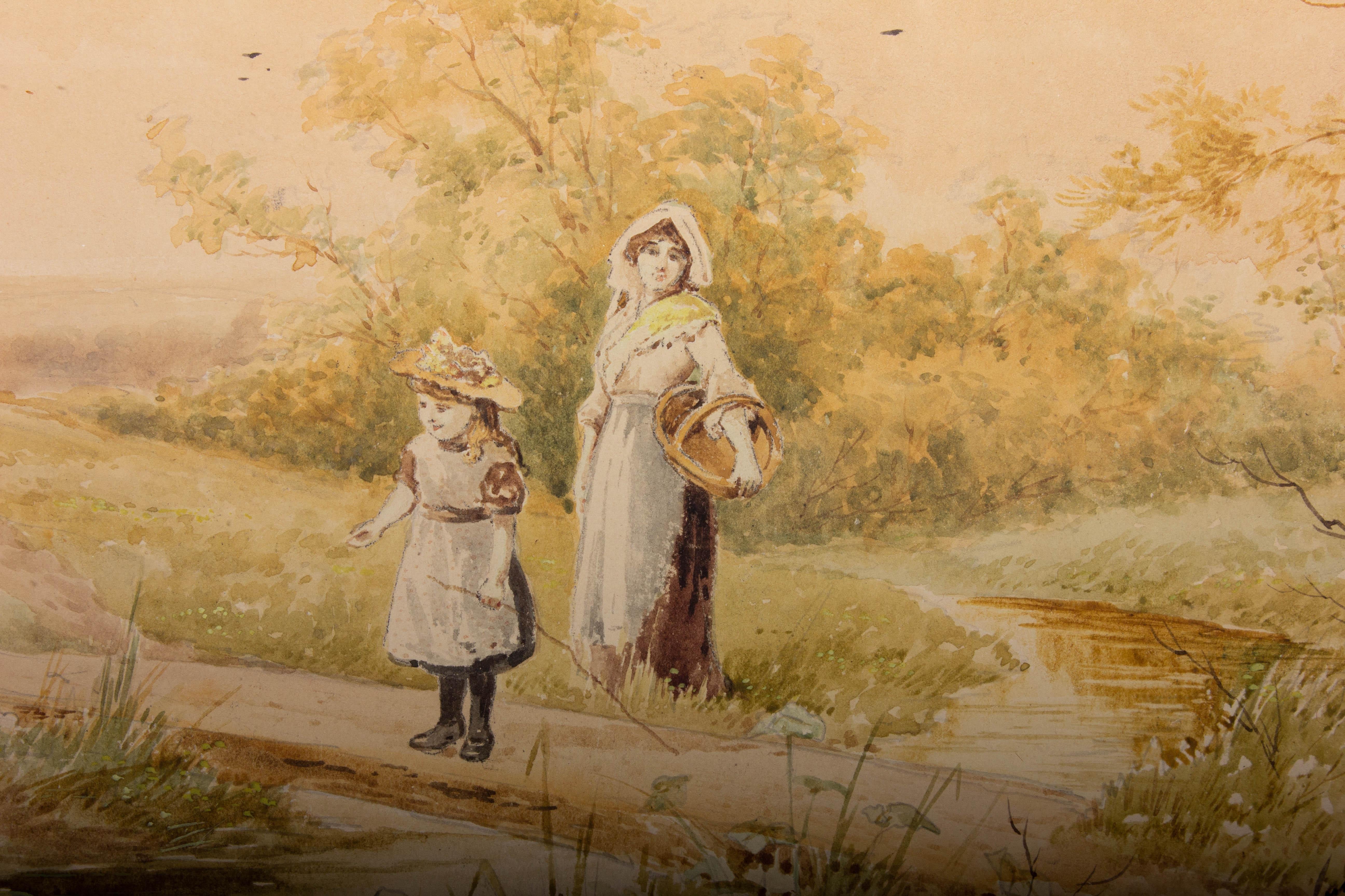 J. Barclay - Mid 19th Century Watercolour, Girl and Calf 1