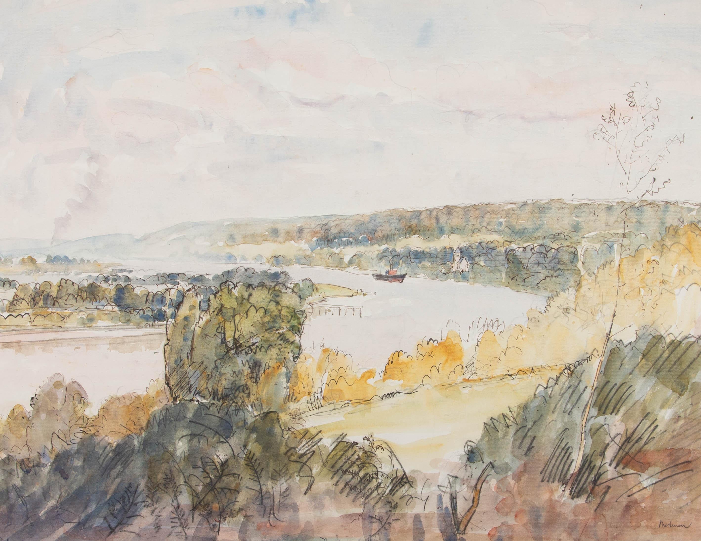 Lord Paul Ayshford Methuen RA 1886â€“1974 - 1949 Watercolour, The Winding Seine 2