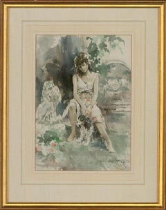 Gordon King - 20th Century Watercolour, Woman and her Dog