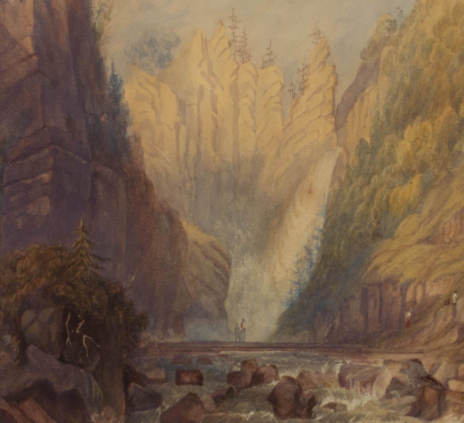 Unknown Landscape Art - Mid 19th Century Watercolour - Mountain Waterfall