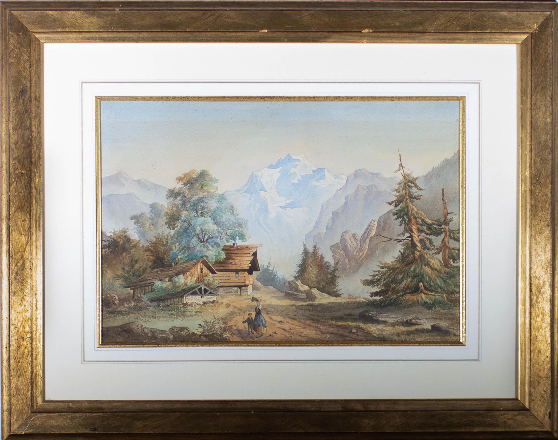 Unknown Landscape Art - Mid 19th Century Watercolour - Hamlet in the Mountains