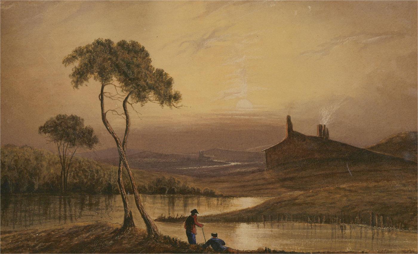 18th Century Watercolour - Lakeside View - Brown Landscape Art by Unknown