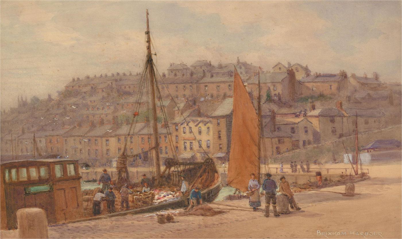 William Edward Croxford (1852-1926) - 1921 Watercolour, Brixham Harbour 1