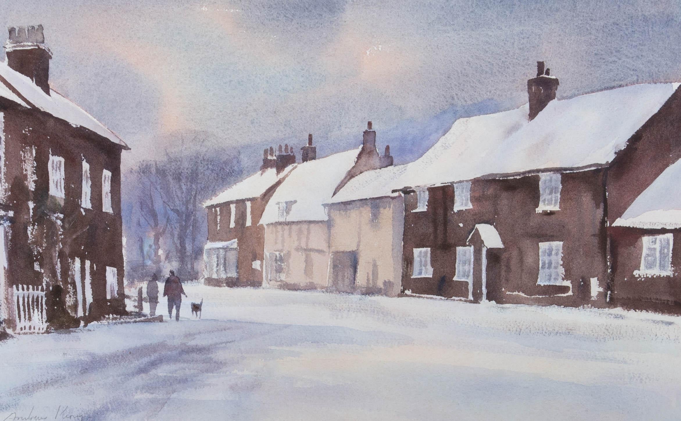 Andrew King ROI (b.1956) - 1983 Watercolour, Winter Village Scene 1