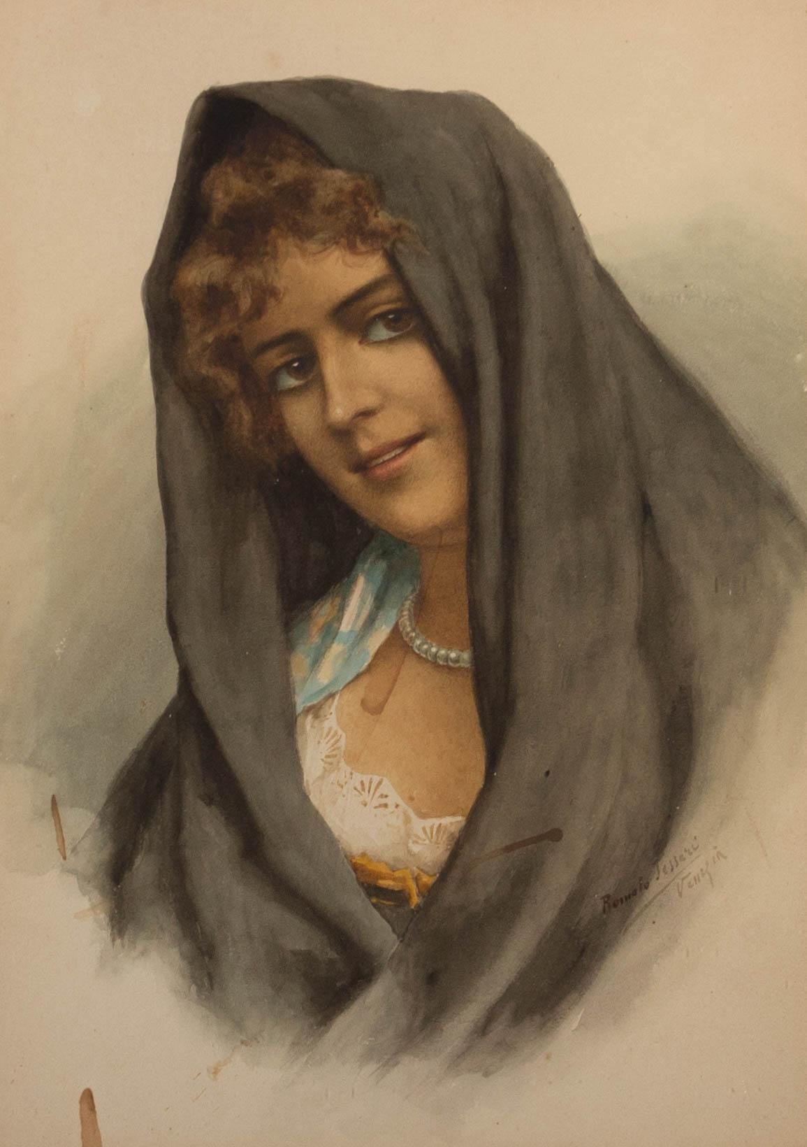 Romolo Tessari (1868-1947) - Early 20th Century Watercolour, Italian Woman 3