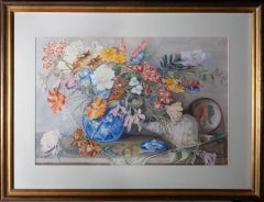 Irene Blett - Early 20th Century Watercolour, Vibrant Flowers With Ginger Jar