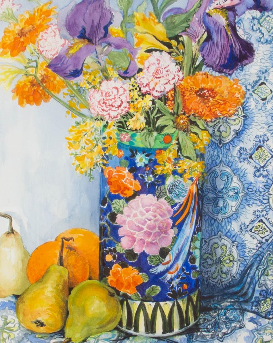 Joan Thewsey SBA - Contemporary Watercolour, Flowers in a Japanese Vase 1