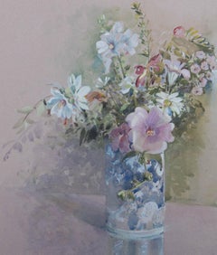 Sandra McCabe - Contemporary Watercolour, Blue 
White Vase